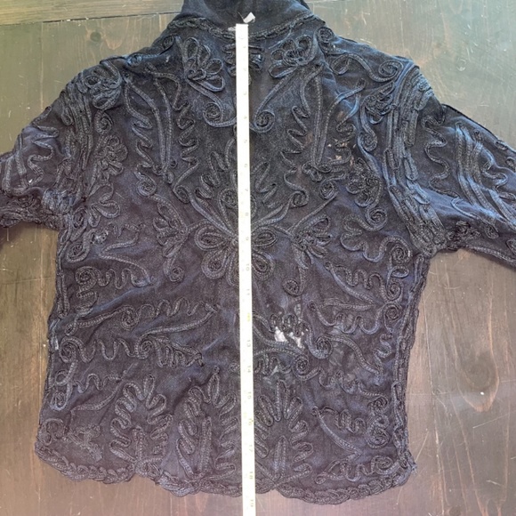 Vintage Cropped  Sheer Black  Long Sleeve Women (M-L)  crochet gothic blouse - Picture 7 of 8